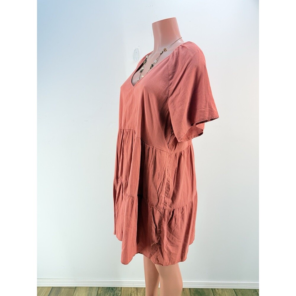 Old Navy Tiered Mini Swing Dress Large Short Sleeve V-Neck - Picture 5 of 11